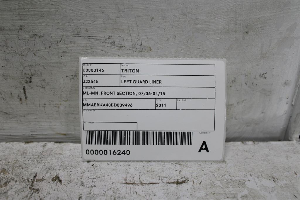 View Auto part Left Guard Liner Mitsubishi Triton 2011