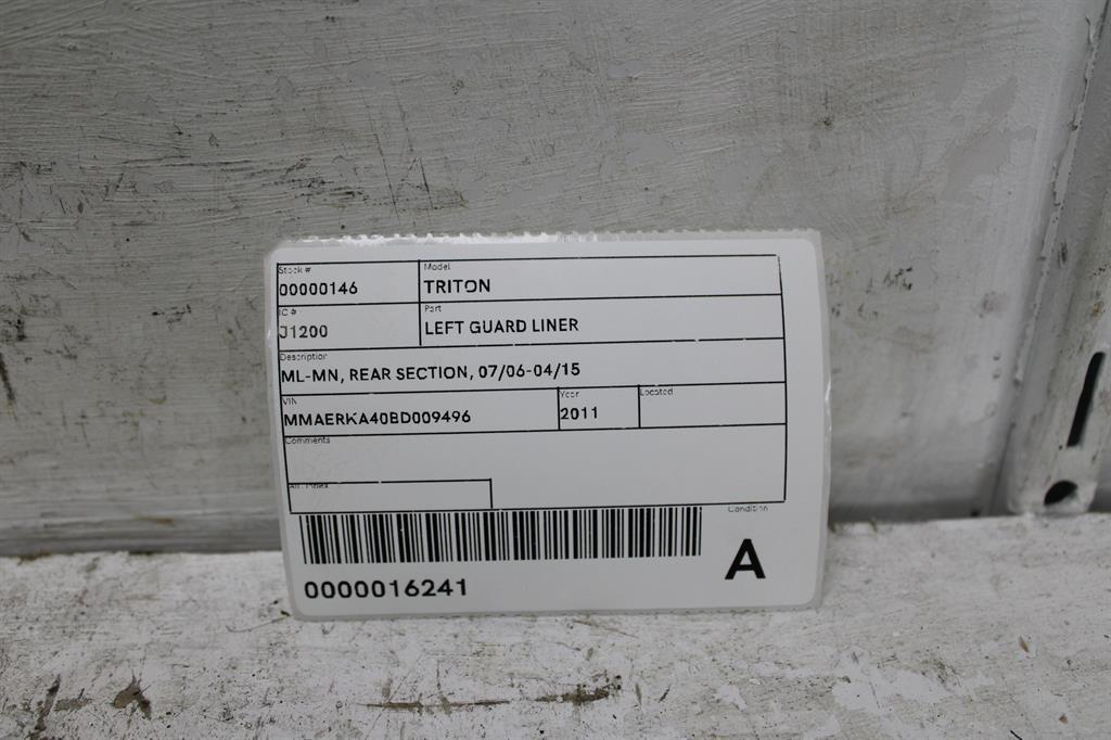View Auto part Left Guard Liner Mitsubishi Triton 2011