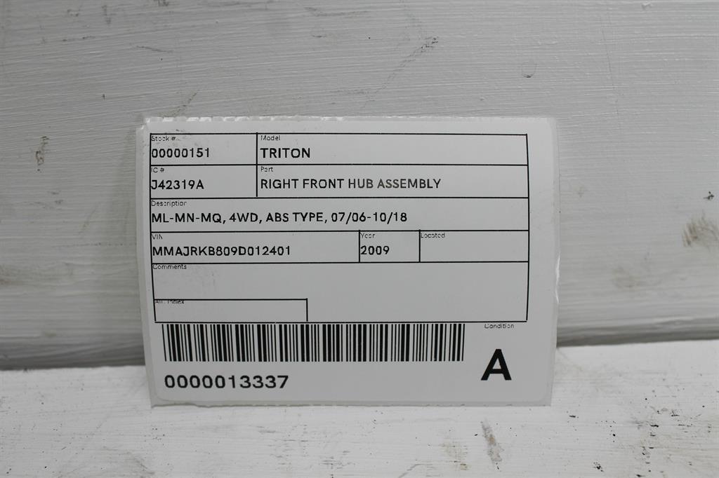 View Auto part Right Front Hub Assembly Mitsubishi Triton 2009
