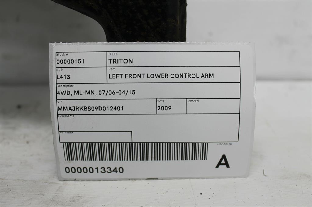 2009 Mitsubishi Triton Left Front Lower Control Arm View Auto part Left Front Lower Control Arm Mitsubishi Triton 2009