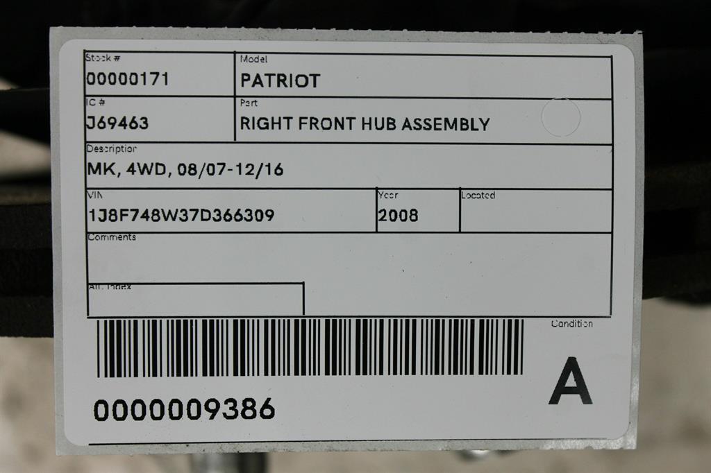 2008 Jeep Patriot Right Front Hub Assembly View Auto part Right Front Hub Assembly Jeep Patriot 2008