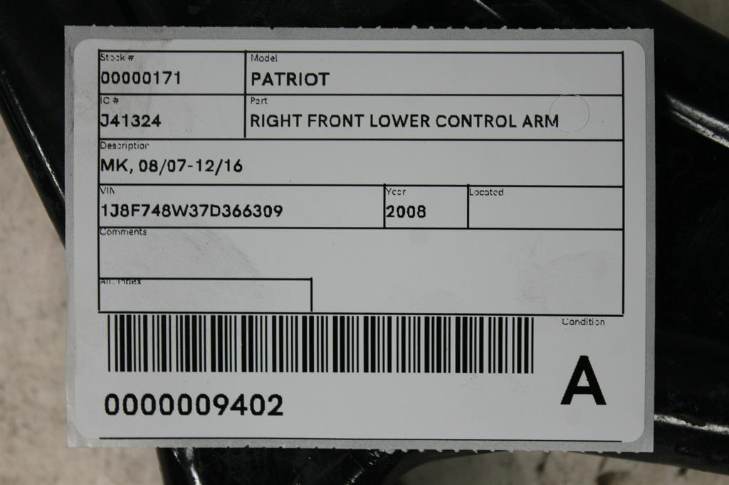 2008 Jeep Patriot Right Front Lower Control Arm View Auto part Right Front Lower Control Arm Jeep Patriot 2008