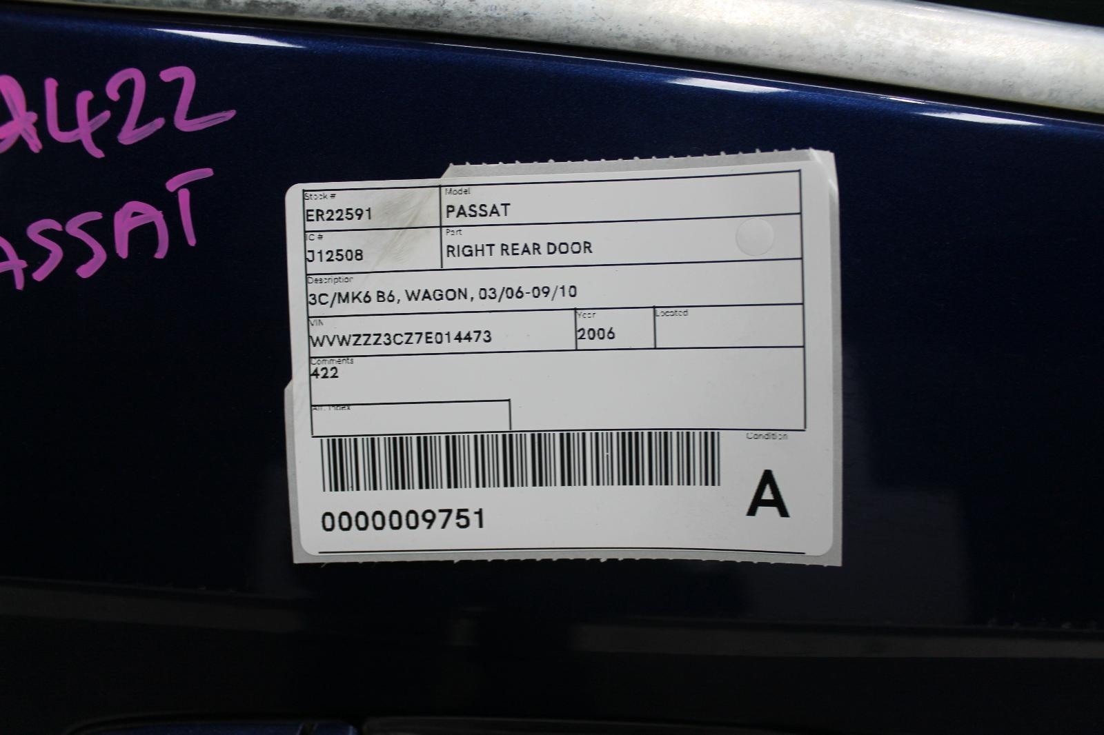 2006 Volkswagen Passat Right Rear Door Sliding View Auto part Right Rear Door Sliding Volkswagen Passat 2006