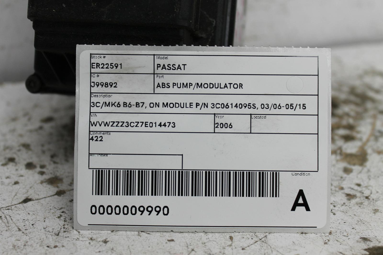 2006 Volkswagen Passat Abs Pump/Modulator View Auto part Abs Pump/Modulator Volkswagen Passat 2006