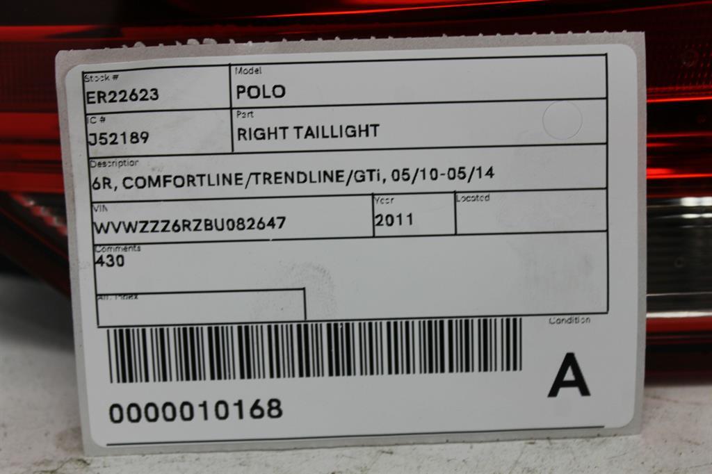 View Auto part Right Taillight Volkswagen Polo 2011