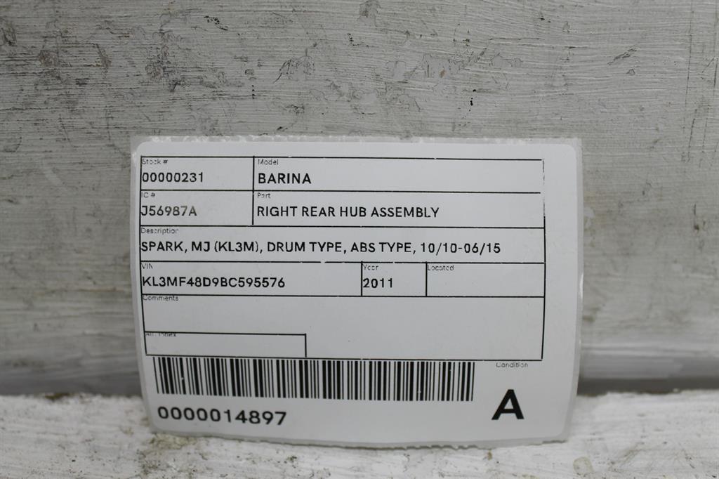 2011 Holden Barina Right Rear Hub Assembly View Auto part Right Rear Hub Assembly Holden Barina 2011