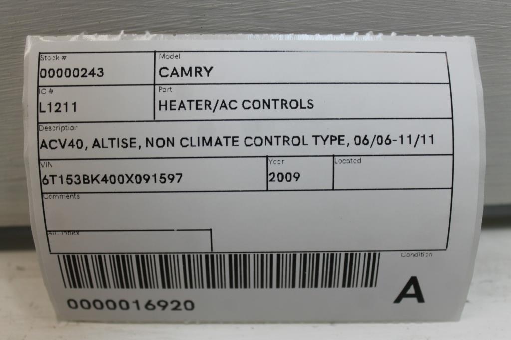2009 Toyota Camry Heater/Ac Controls View Auto part Heater/Ac Controls Toyota Camry 2009