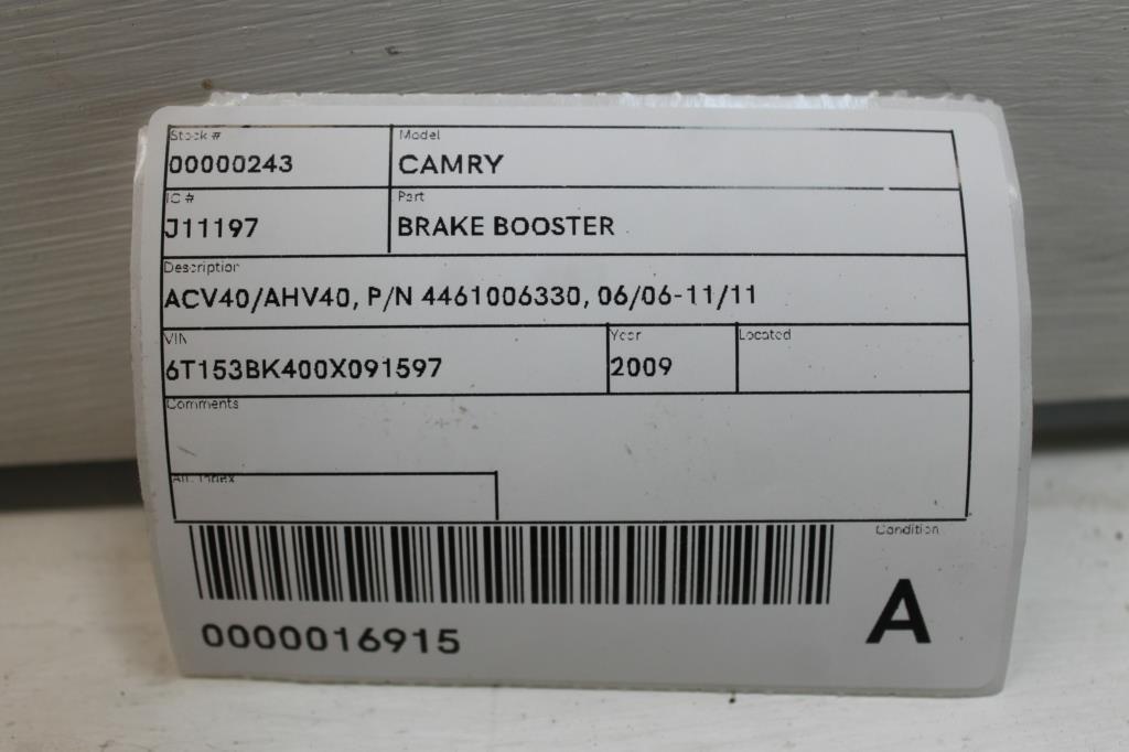 2009 Toyota Camry Brake Booster View Auto part Brake Booster Toyota Camry 2009