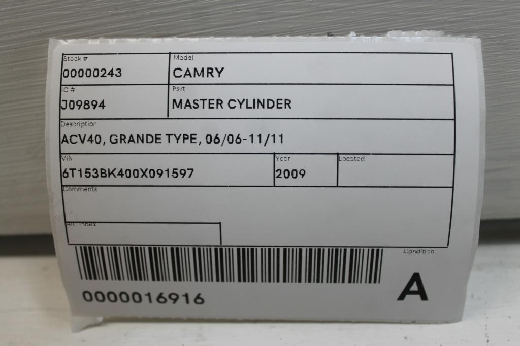 2009 Toyota Camry Master Cylinder View Auto part Master Cylinder Toyota Camry 2009
