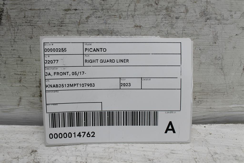 View Auto part Right Guard Liner Kia Picanto 2023