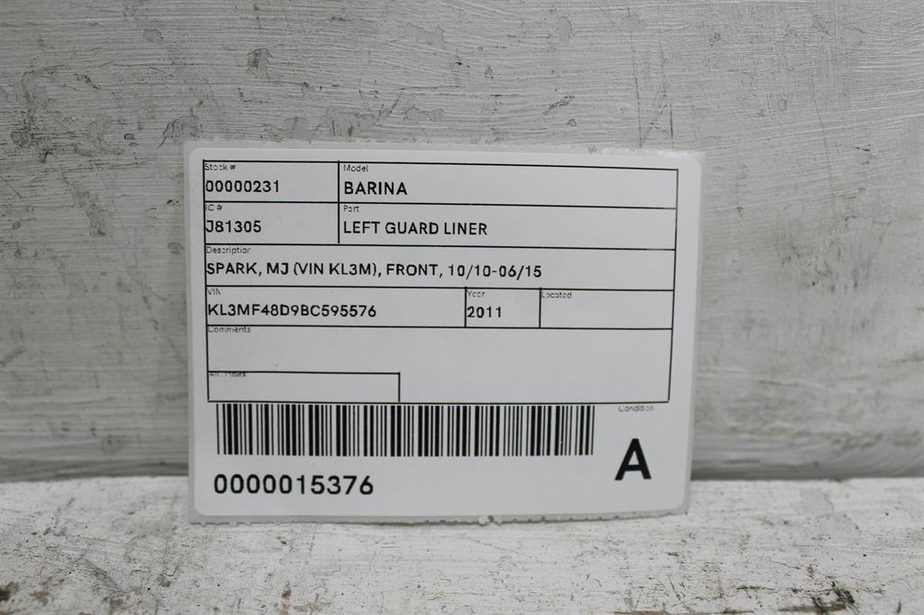 View Auto part Left Guard Liner Holden Barina 2011