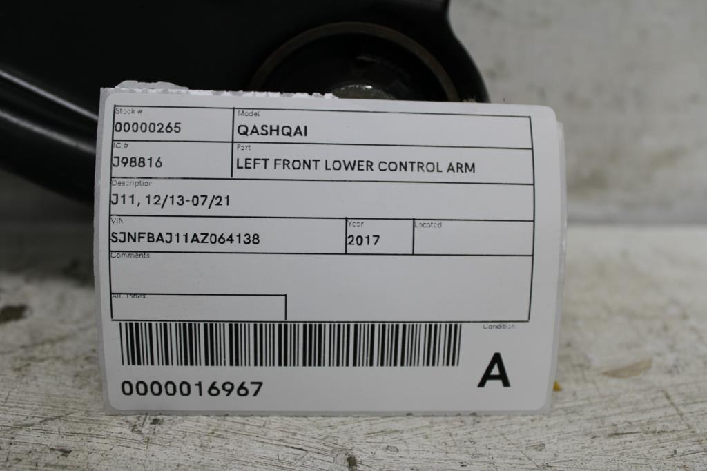 2017 Nissan Qashqai Left Front Lower Control Arm View Auto part Left Front Lower Control Arm Nissan Qashqai 2017