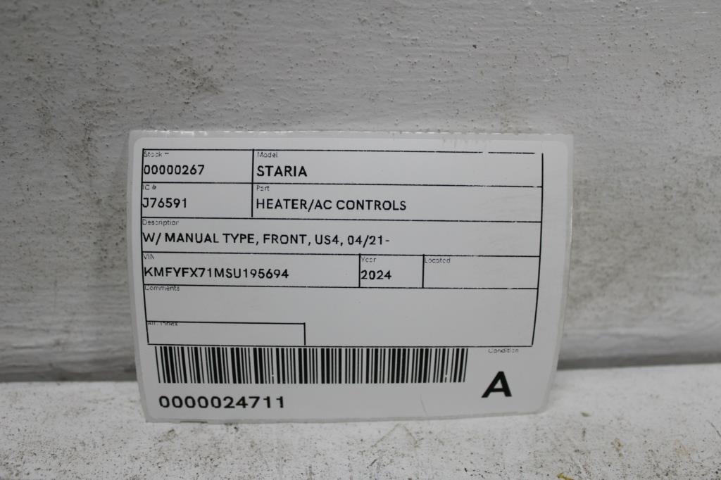 2024 Hyundai Staria Heater/Ac Controls View Auto part Heater/Ac Controls Hyundai Staria 2024