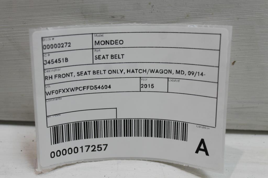 2015 Ford Mondeo Seatbelt/Stalk View Auto part Seatbelt/Stalk Ford Mondeo 2015