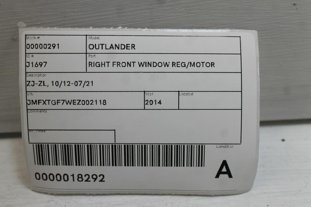 View Auto part Right Front Window Reg/Motor Mitsubishi Outlander 2014