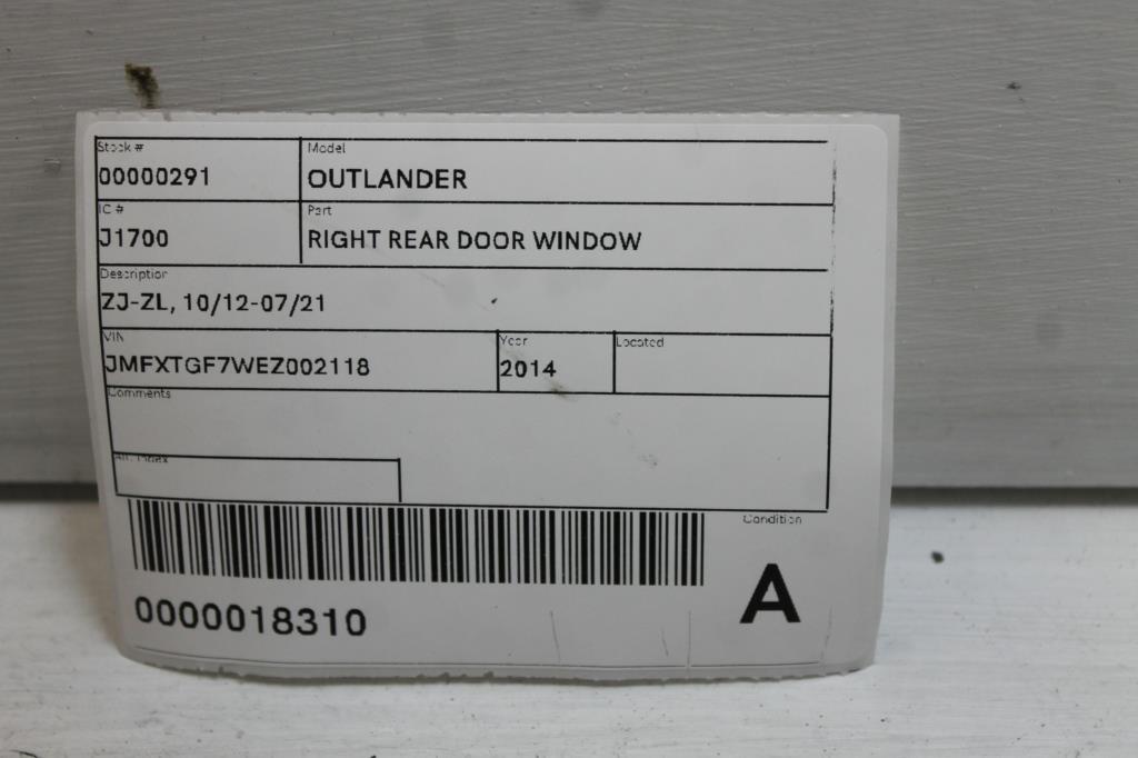View Auto part Right Rear Door Window Mitsubishi Outlander 2014