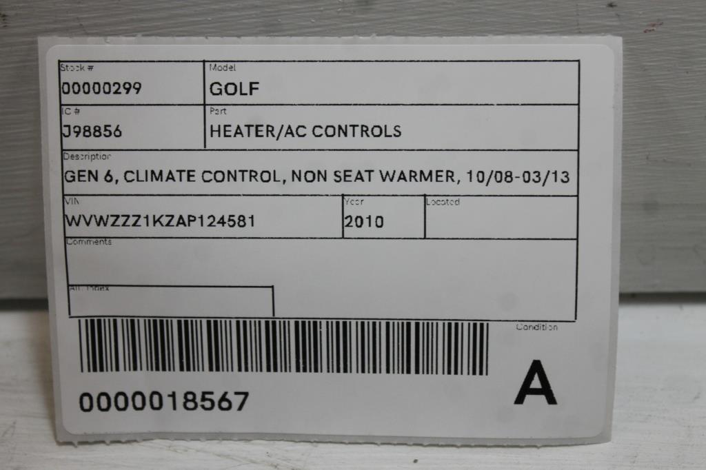 2010 Volkswagen Golf Heater/Ac Controls View Auto part Heater/Ac Controls Volkswagen Golf 2010
