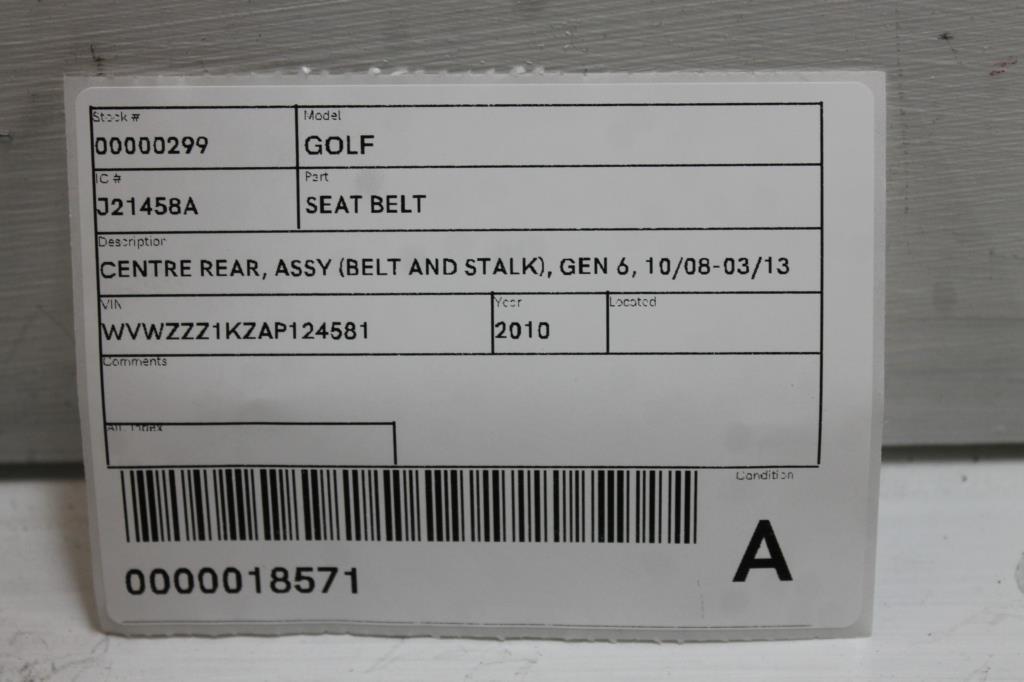 View Auto part Seatbelt/Stalk Volkswagen Golf 2010