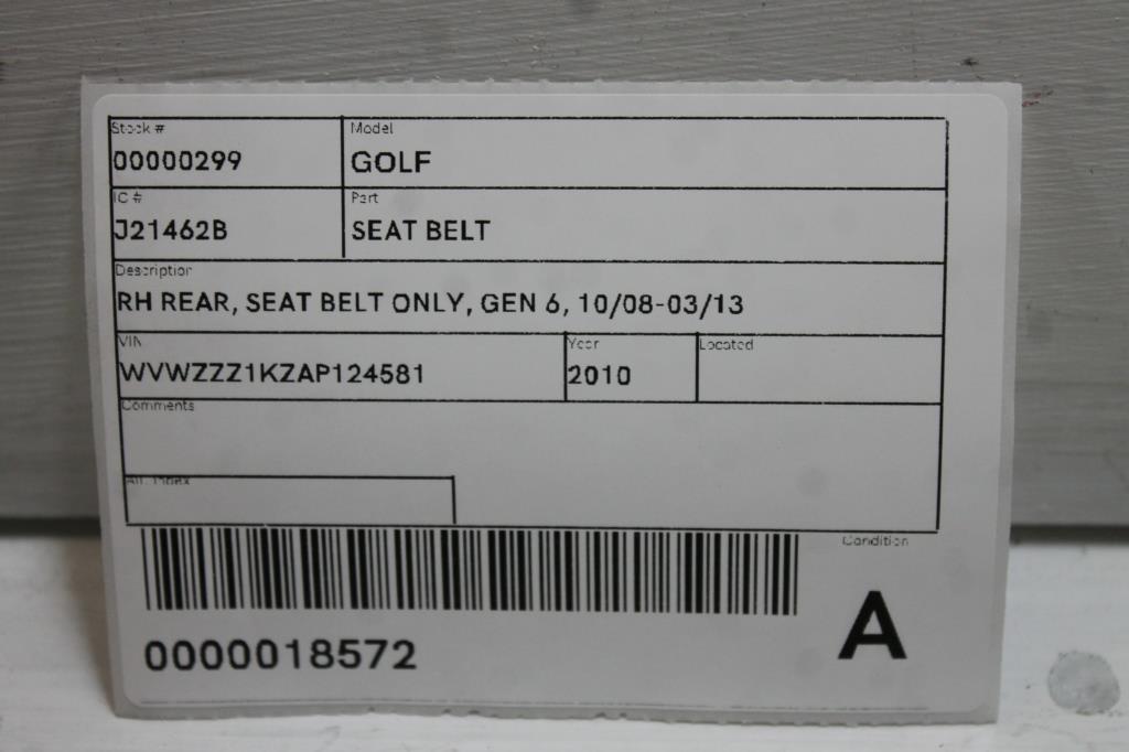 View Auto part Seatbelt/Stalk Volkswagen Golf 2010