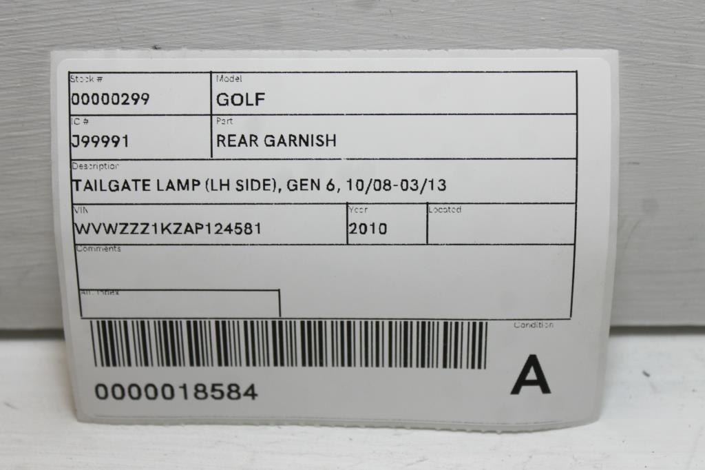 2010 Volkswagen Golf Rear Garnish View Auto part Rear Garnish Volkswagen Golf 2010