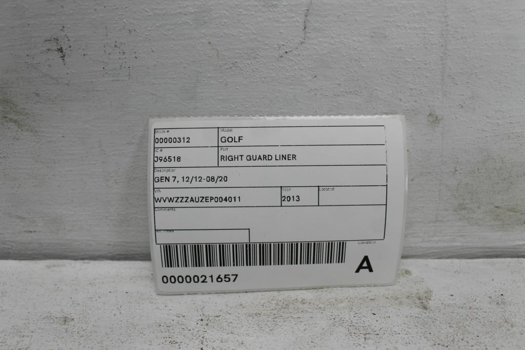 View Auto part Right Guard Liner Volkswagen Golf 2013