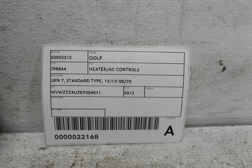 View Auto part Heater/Ac Controls Volkswagen Golf 2013