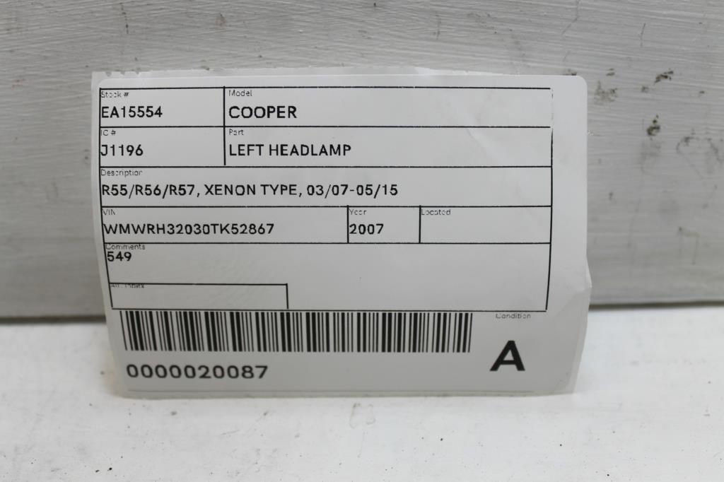 View Auto part Left Headlamp Mini Cooper 2007