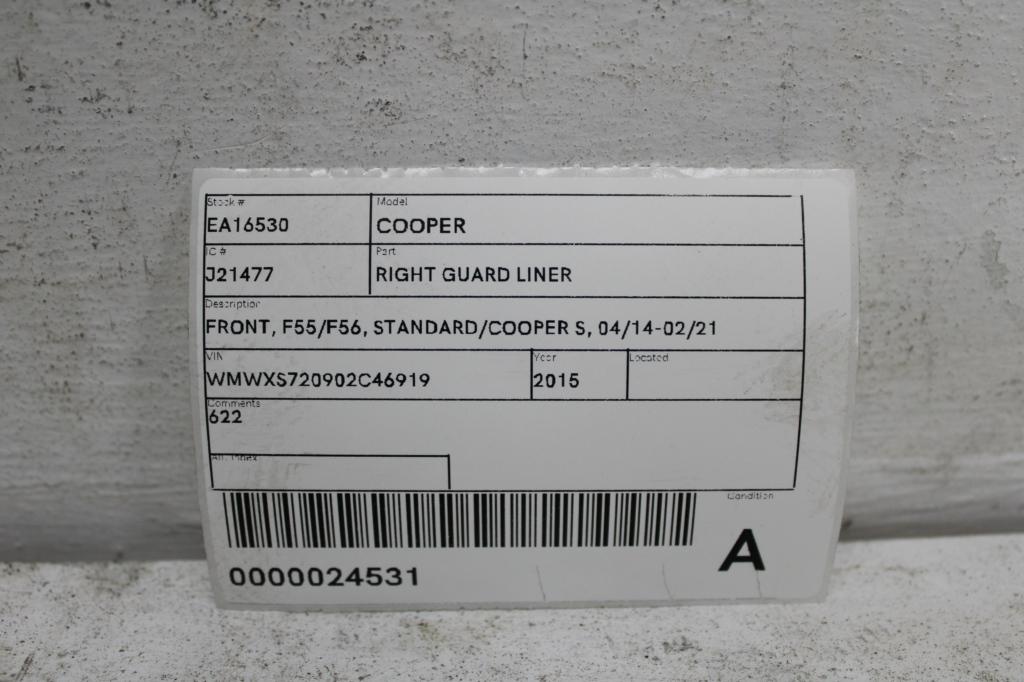 View Auto part Right Guard Liner Mini Cooper 2015