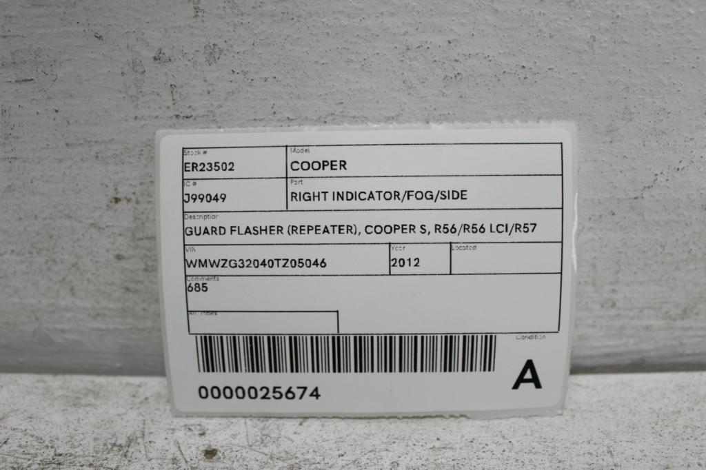 View Auto part Right Indicator/Fog/Side Mini Cooper 2012